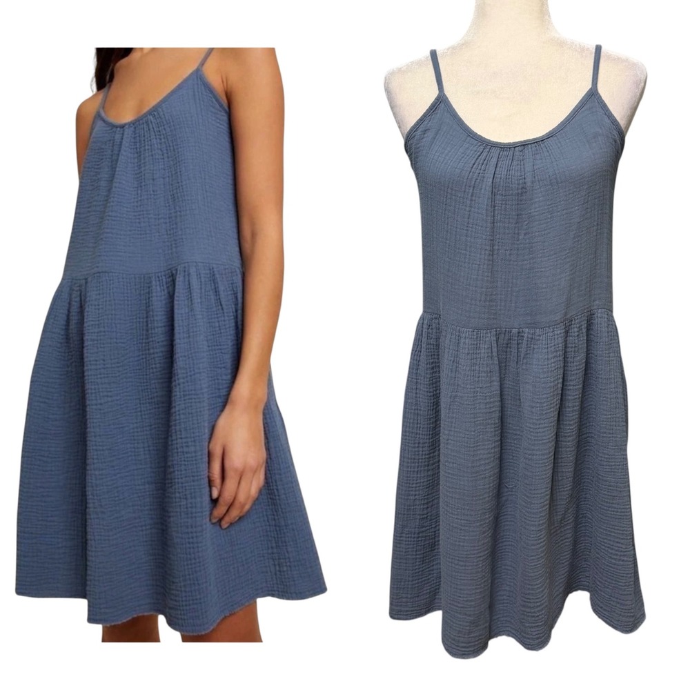 Nation LTD Sleeveless Dress Womens XS Blue Double Gauze Cotton Addie Boho C sual